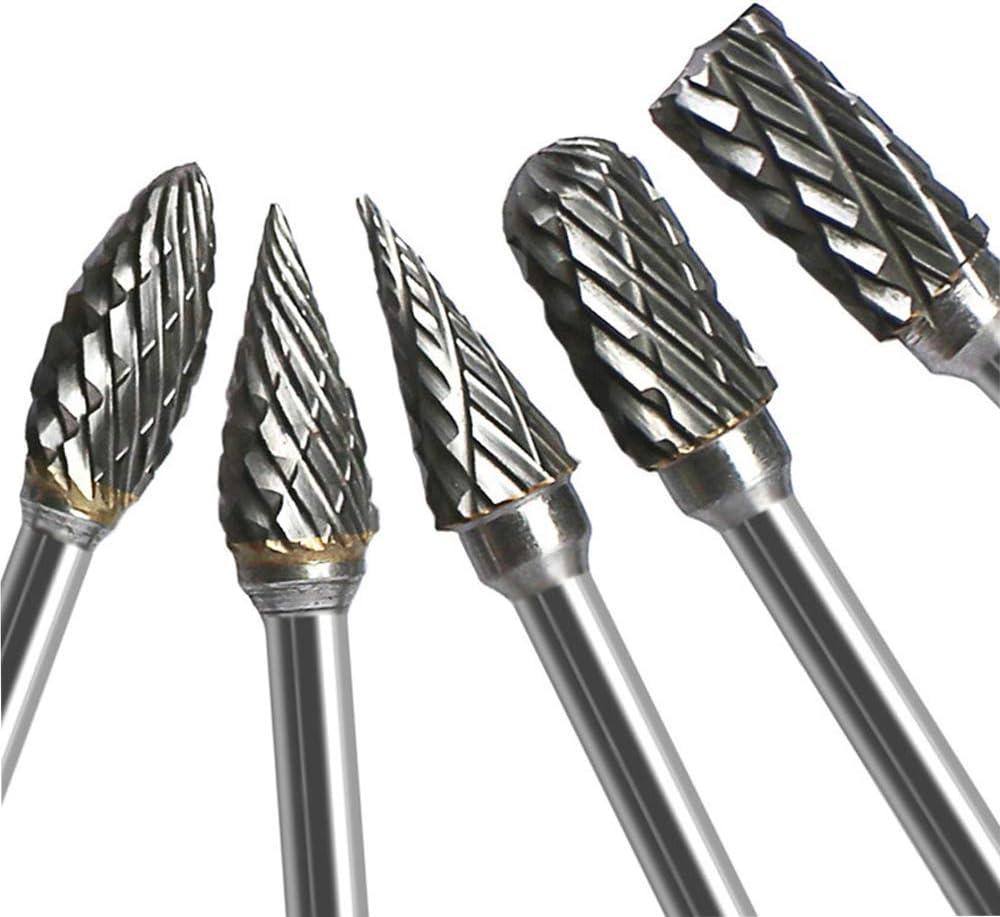 Double Cut Carbide Rotary Burr Set - 10 Pcs 1/8" Shank, 1/4" Head Length Tungsten Steel for Woodworking,Drilling, Metal Carving, Engraving, Polishing