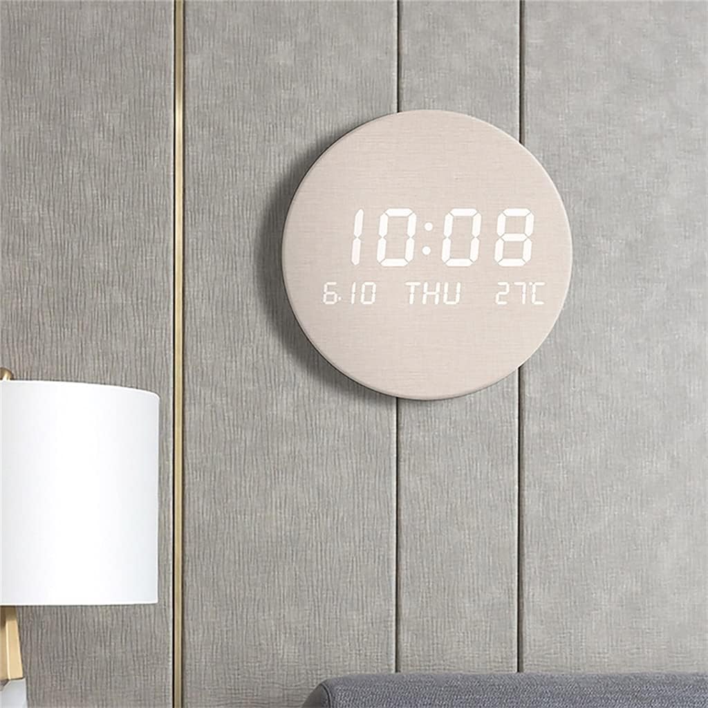 Wall Clock Imitation Cotton Linen Color Time Date Temperature Multi-Function Display Silent Bedroom Study(E)