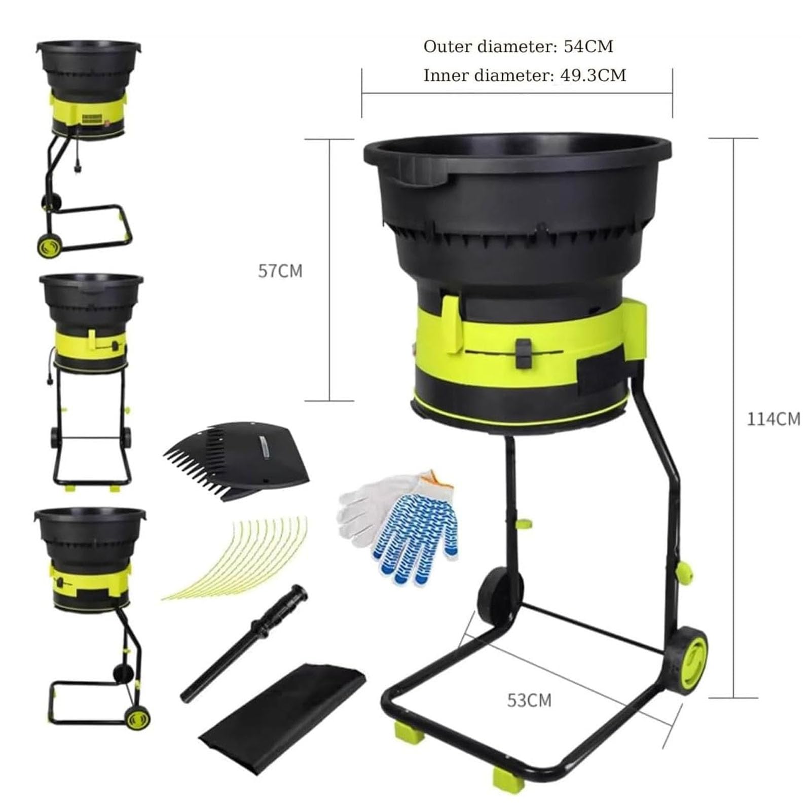 Trituradora Eléctrica De Hojas De 2500 W, Trituradora De Jardín Sin Cuchillas con Ruedas Y Bolsa De Almacenamiento, Tritura Hojas Caídas, Hierba Seca Y Restos De Jardín.,A
