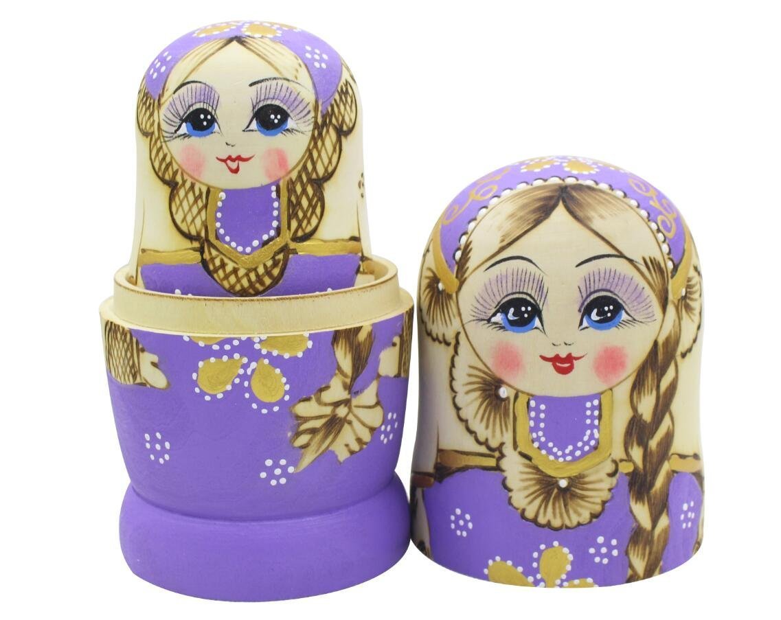 Bambole Babushka tradizionali russe nidificanti in legno Set di 7 matriosche viola giocattolo impilabile regalo per bambini
