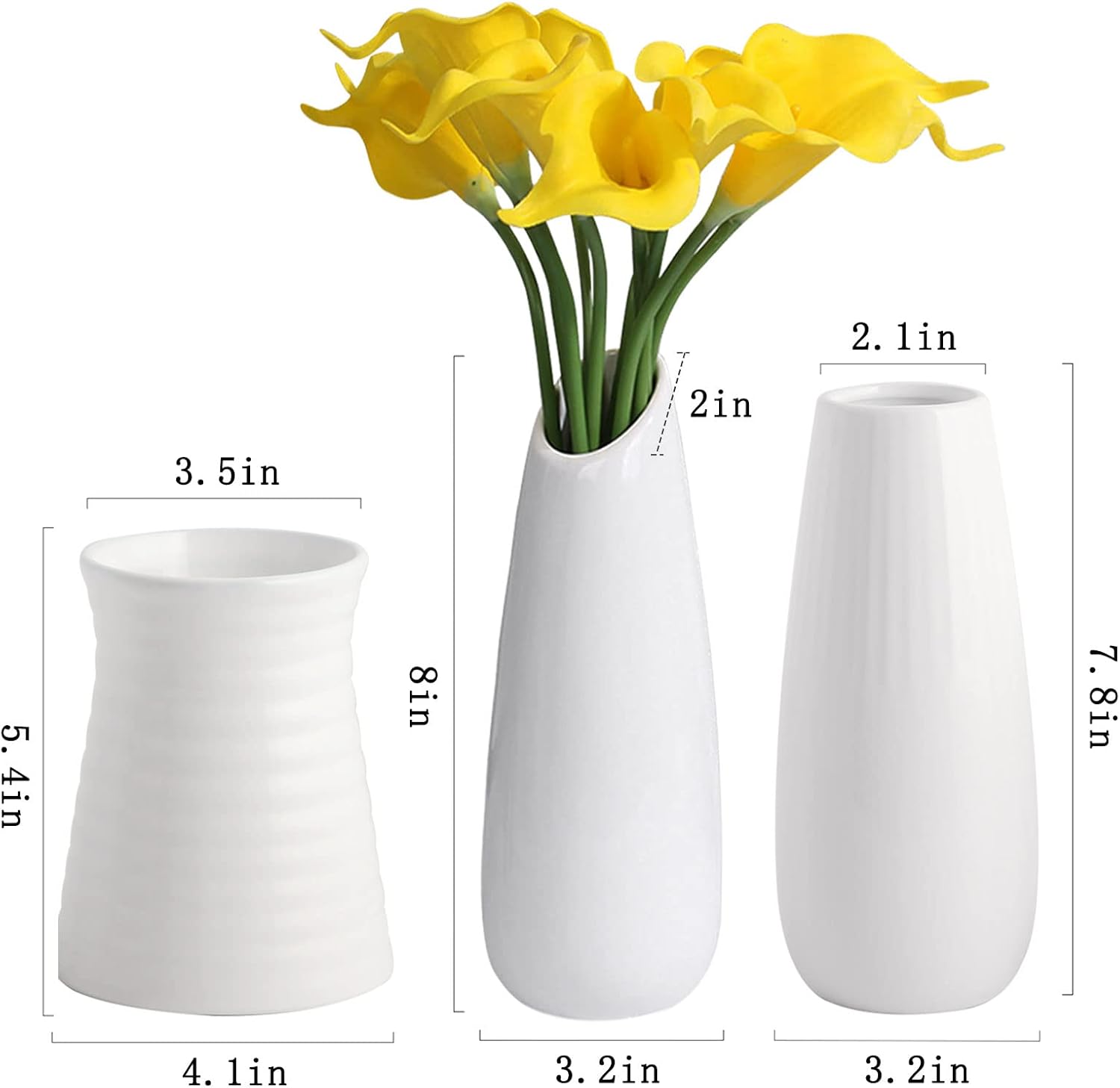 Ceramic Vase for Home Decor, White Vases Rustic Decor,Modern Farmhouse Home Decor Accents,Decorative Vase,Ceramic Vase Set for Centerpieces,Idear Wedding Decor,Table Decor,Mantle, Entryway-White