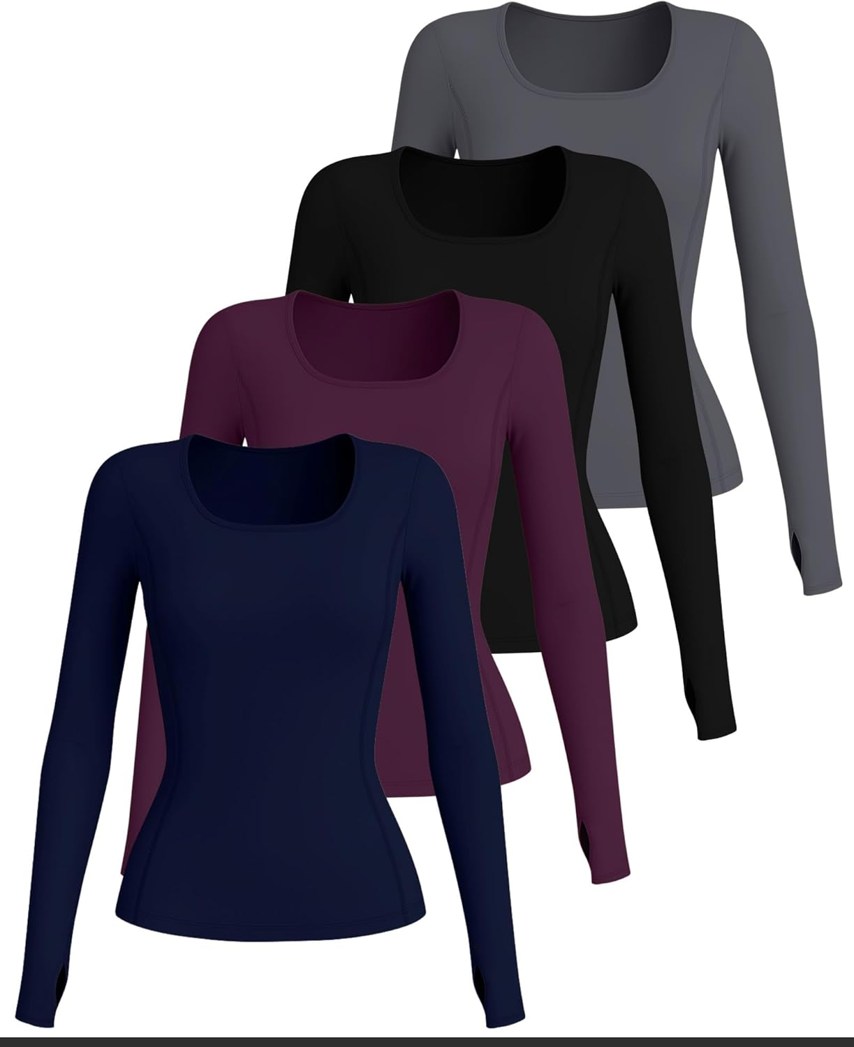 4 Pack Women's Workout Shirts Yoga Long Sleeve Running Tops Quick Dry Gym Athletic Tops Seamless Compression Tees - Image 3