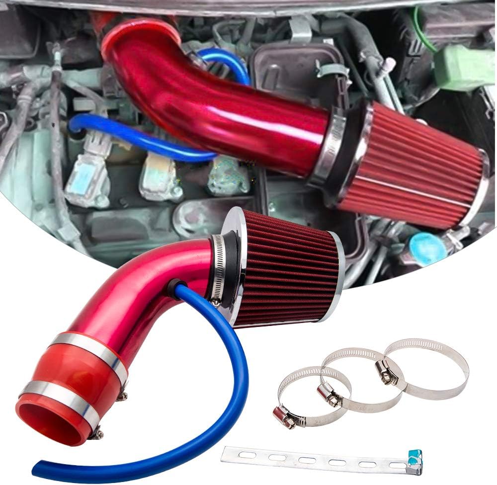 Universal air filter cold air intake hose kit system filter car intake pipe filter aluminum pipe system (black/red)