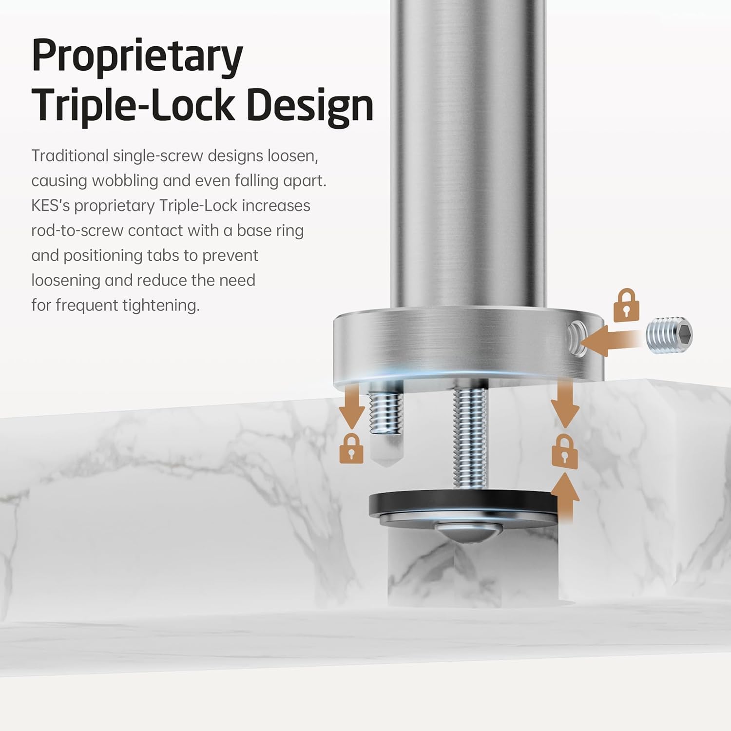 No Wobble Free Standing Towel Racks with 3X Thick Natural Marble Weighted Base, KES 2-Tier Towel Rack Stand for Bathroom Floor, Upgraded Steady Design, 18/8 Stainless Steel, Brushed Finish, BTH235A-2