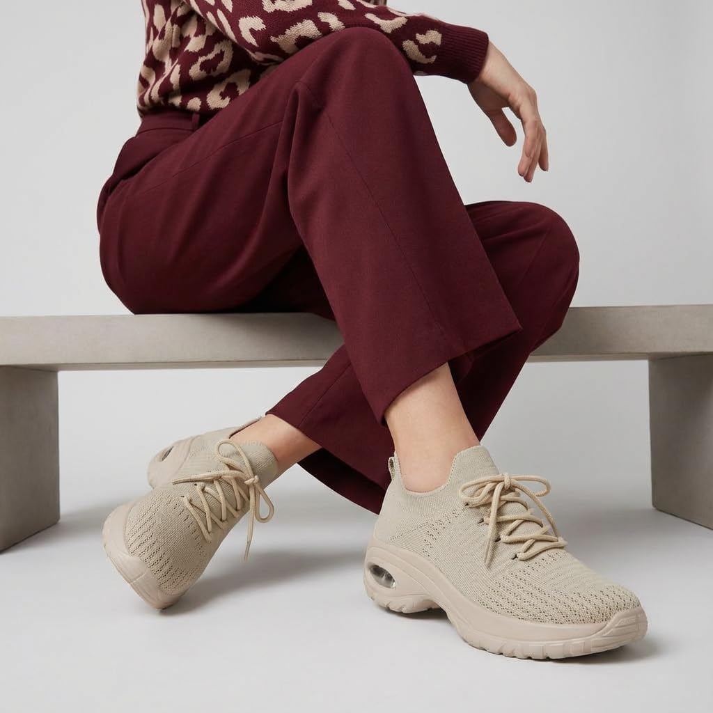 CUSHIONAIRE Women's Blaze Stretch Knit Slip on lace Sneaker +Memory Foam & LiteSole Technology - Image 7