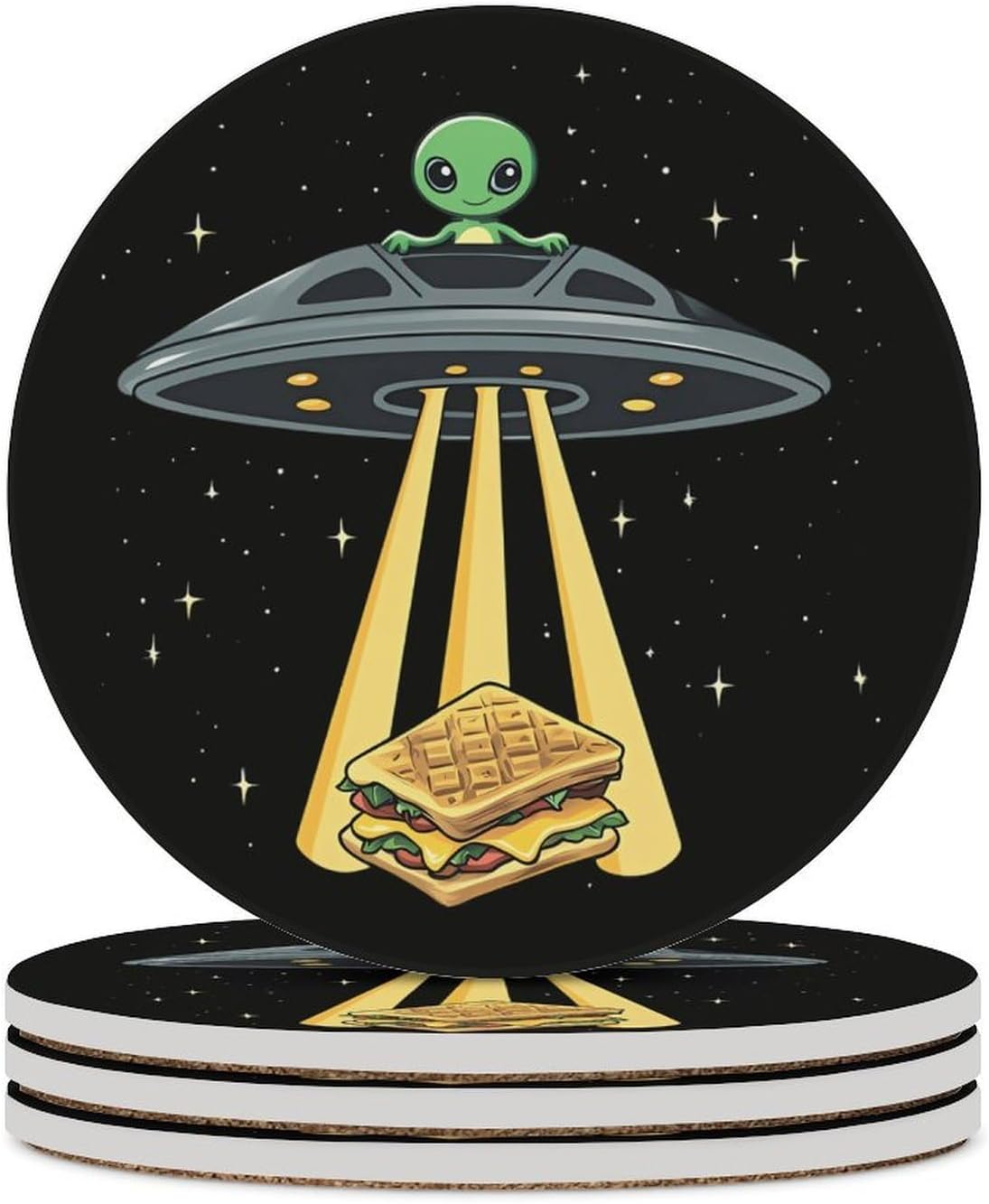 Aalien Love Sandwich Round Ceramic Coasters for Drinks Absorbent Cup Holder Tabletop Protector with Cork Base