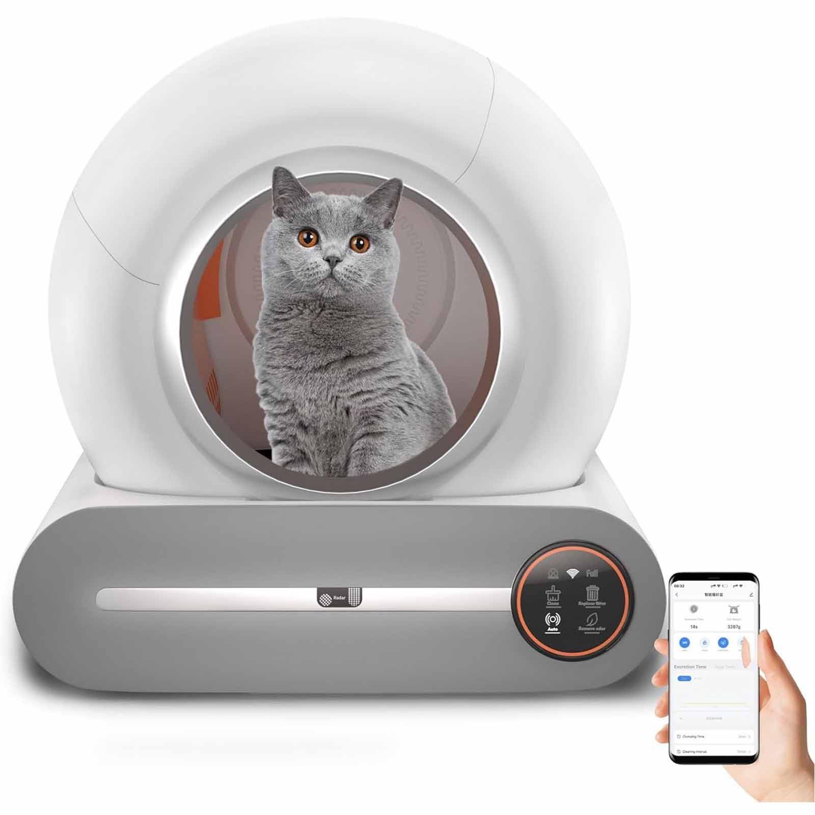 PixCy Controllo App E Monitoraggio della Salute, Nessun Gatto Bloccato, Deodorizzazione Ionica,Contenitore per Rifiuti da 9 Litri, Lettiera Automatica per Gatti con Due Sensorena