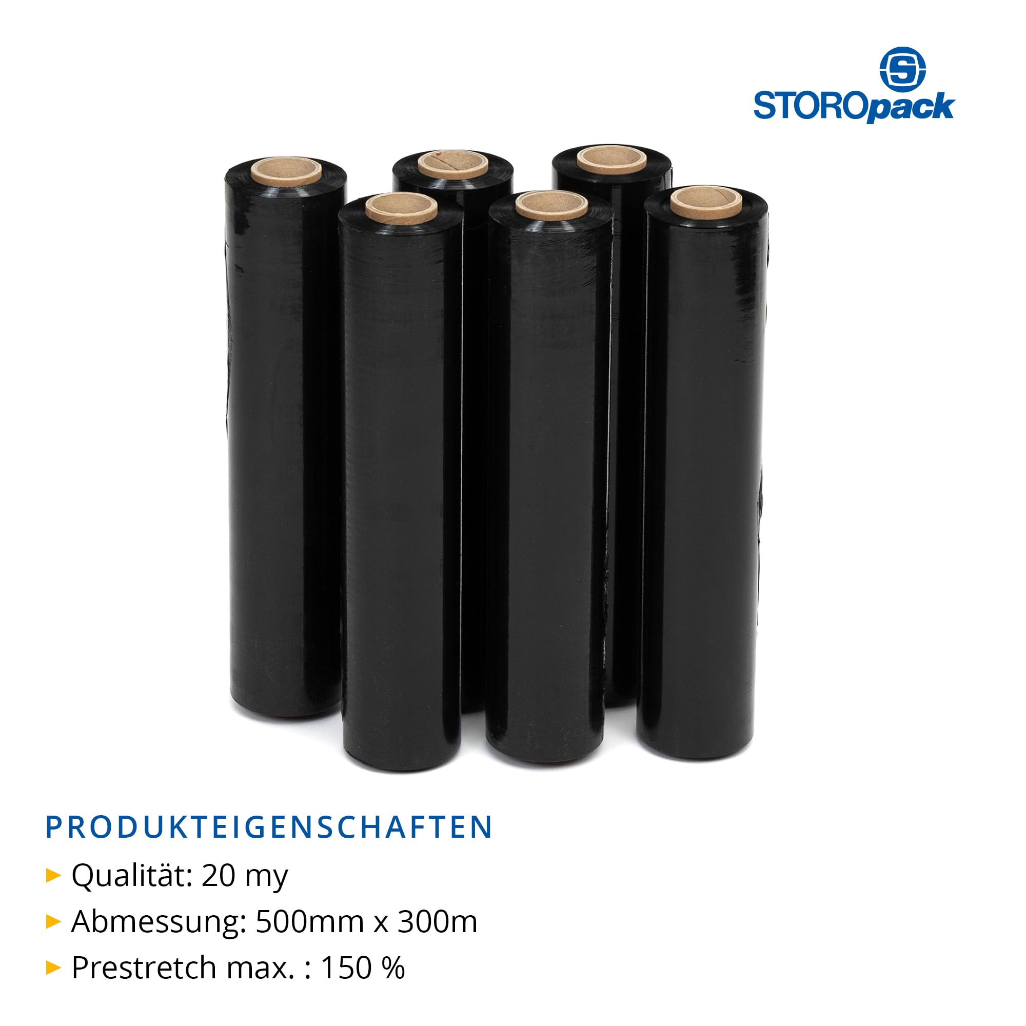 Lot de 6 rouleaux de film plastique-épaisseur 20 microns - 500 mm 300 m noir