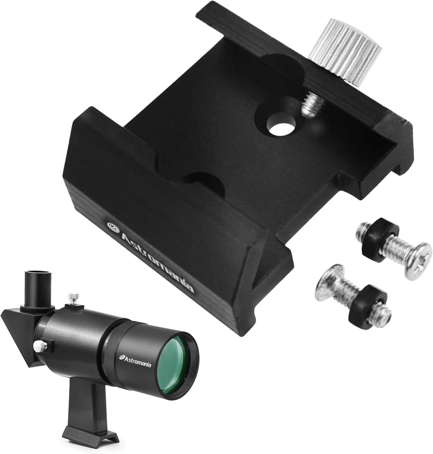 Astromania 9x50 Angled Finder Scope - Bundle with - Dovetail Mounting Base with 2 Holes