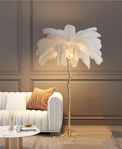 Miniatura 6 de Uboxin Lámpara de pie de plumas de avestruz E26, lámparas de oficina en casa, lámparas de pie para sala de estar, dormitorio, estudio (blanco)