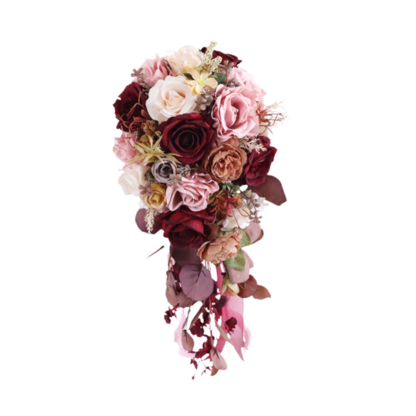 Bellissimo bouquet da sposa rosso scuro con fiori di seta a