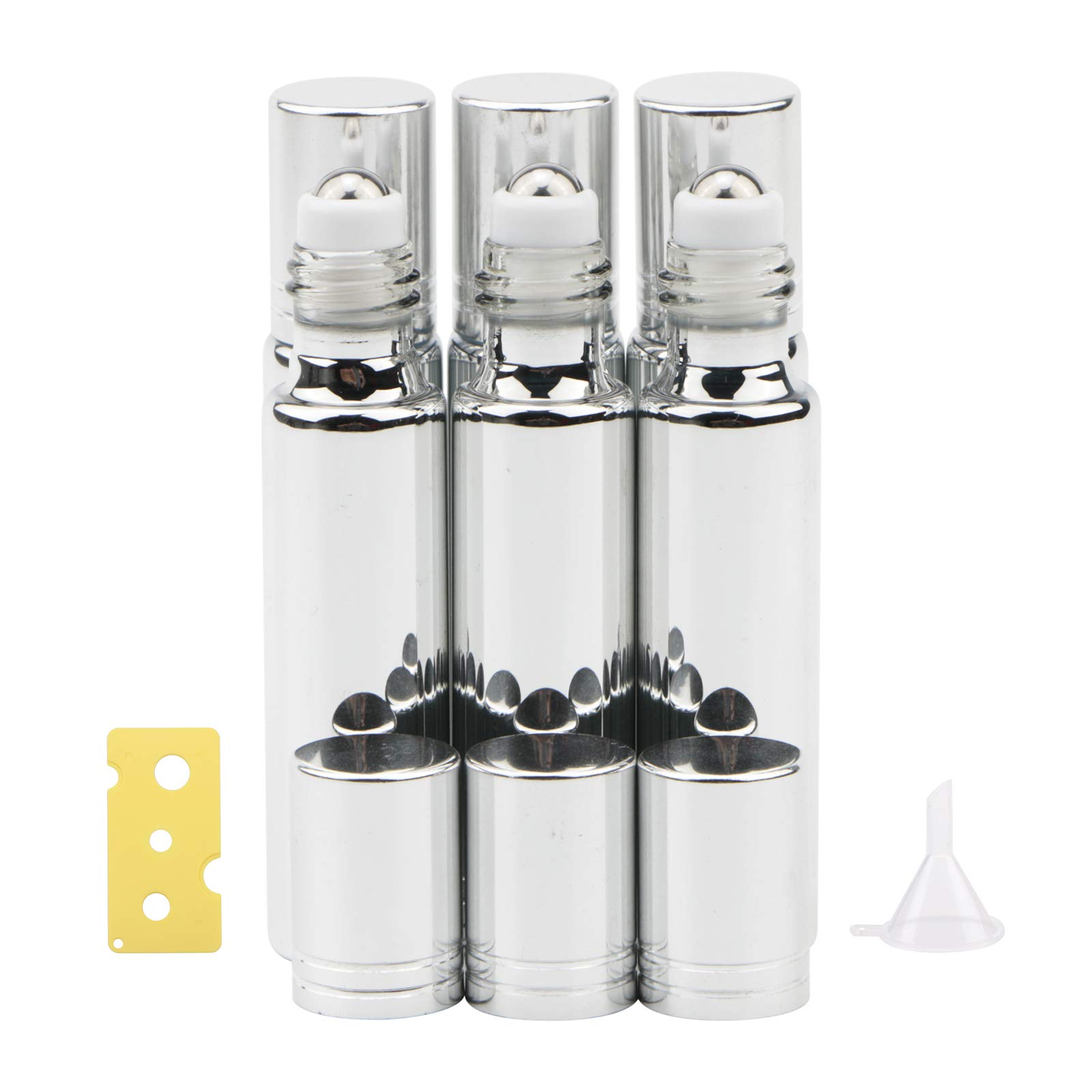 Kesell 0.34oz / 10ml Essential Oil Roller Bottles 6PCS Silver Glass Roll-on Bottle Empty Refillable Perfume Vials Liquid Storage Container