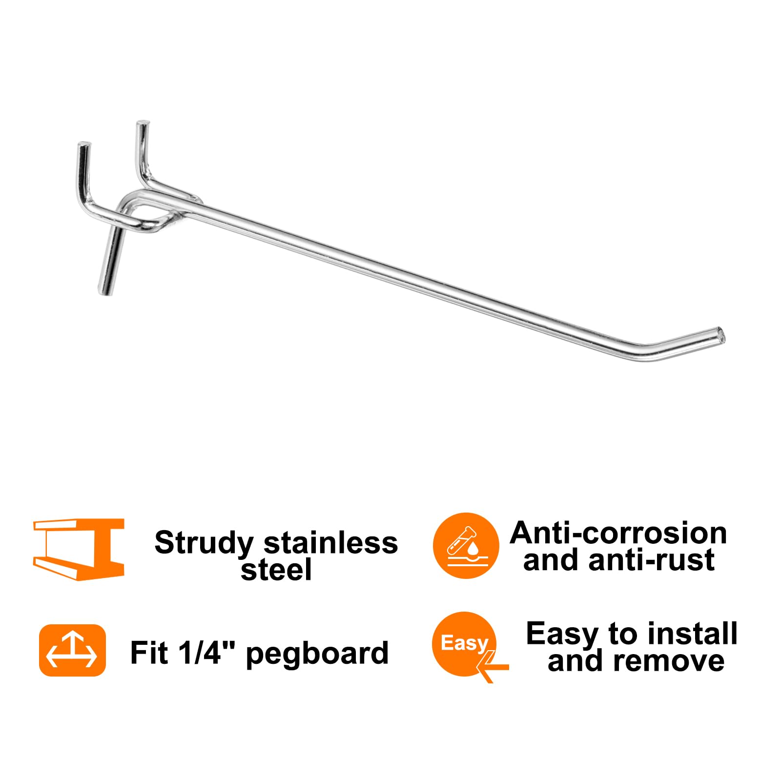 QUARKZMAN 80 Piezas Ganchos Para Tablero Perforado De 6 Pulgadas De Acero Inoxidable Ganchos Colgantes Para Exhibición Organizadores De Pared Para De Taller Garaje Cocina Tienda Plateado