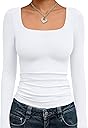Trendy Queen Womens Long Sleeve Shirts Crop Tops Fall Fashion 2025 Square Neck Going Out Basics Tees Y2k Clothes