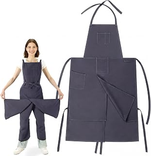 Jeyiour 2 Layer Split Leg Pottery Apron with Convertible Pants, Grey