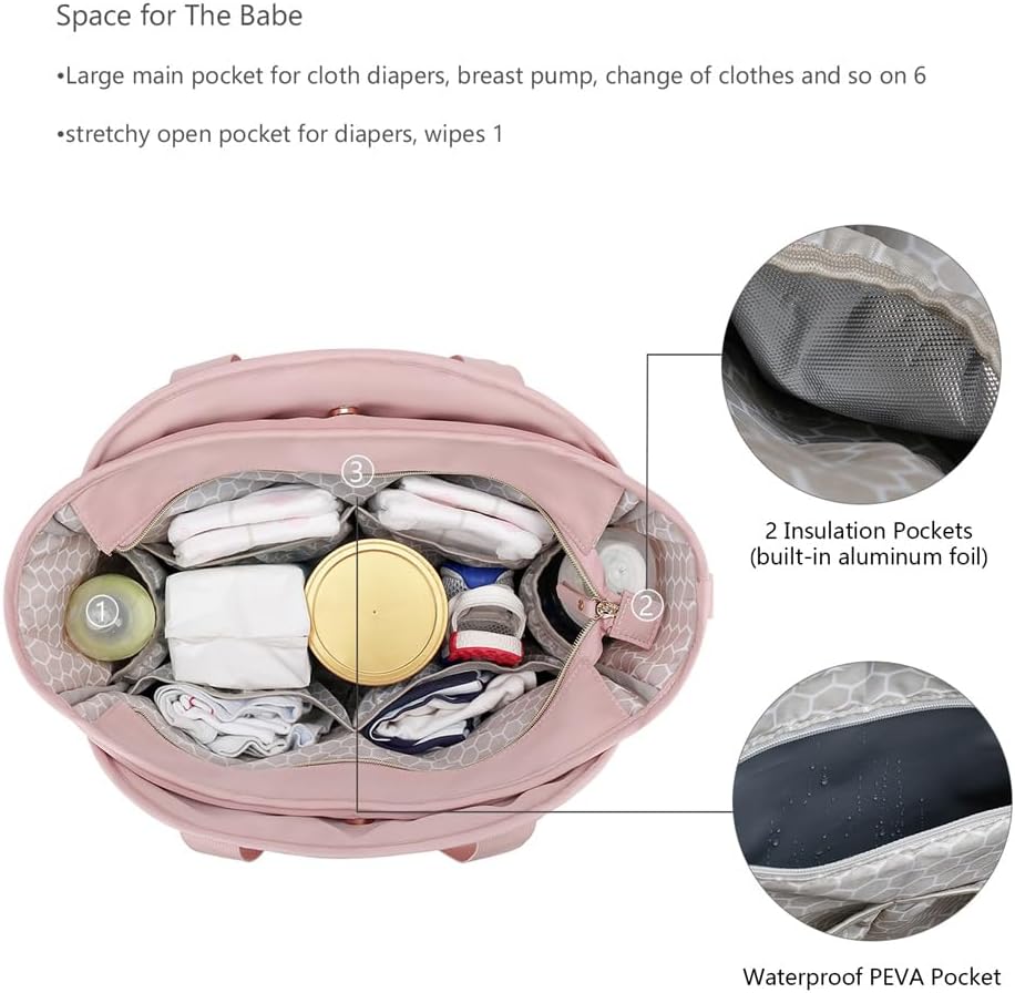 Diaper Bag Tote, Large Capacity Travel Diaper Bags Tote,Baby Bag with Pacifier Case,Moms Hospital-Ready Diaper Bag