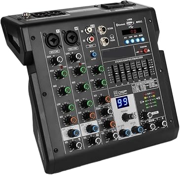 Audio Mixer 4 Channel Mixer B4 Sound Table Professional DJ Mixing Console Built-in 99 DSP Digital Effect 48V Phantom Power for PC Recording/DJ Stage/Broadcast B4