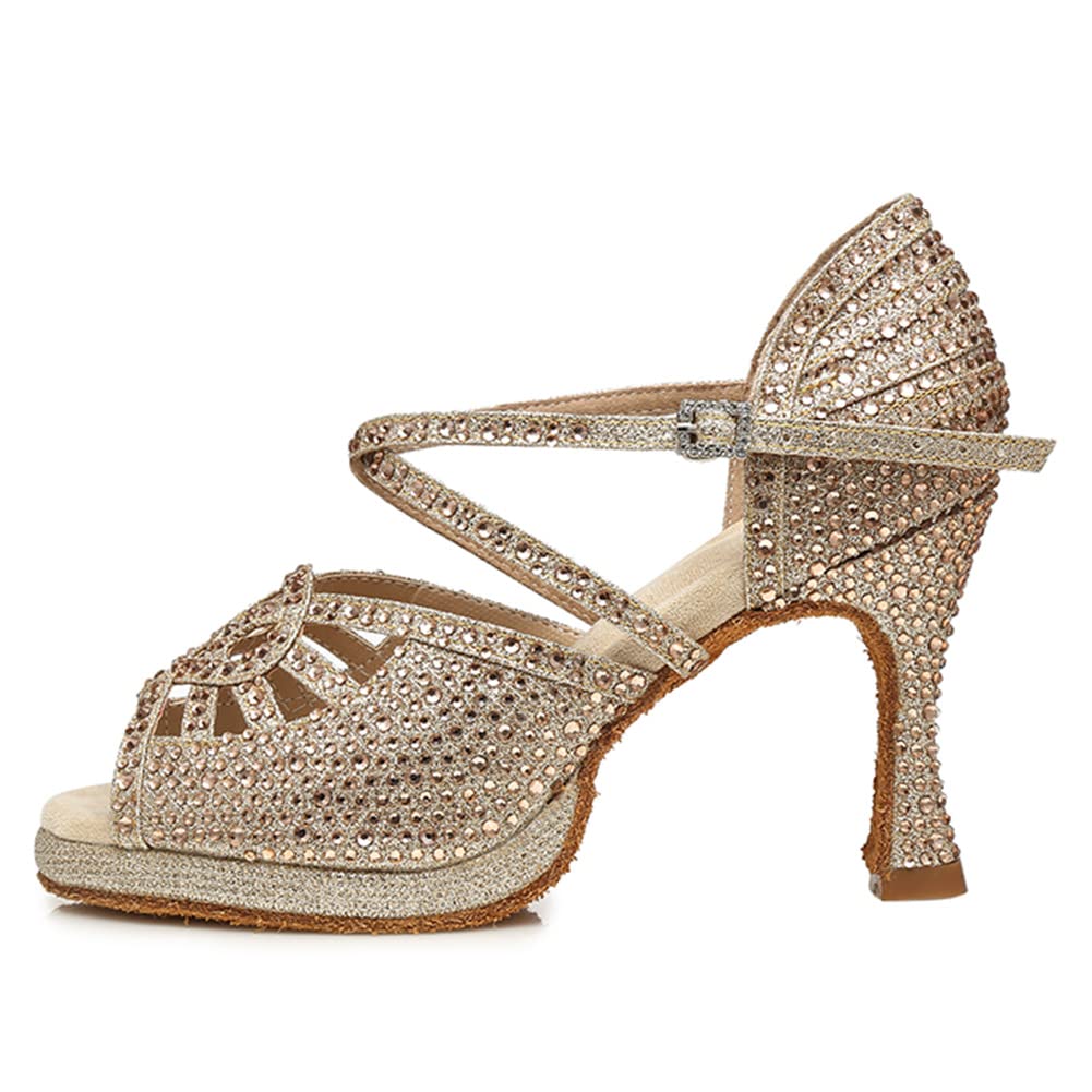 HRYOL Donna Raso Scarpe da Ballo Latino con Plateau Scarpe Ballo Strass Salsa da Sala, Modello L458