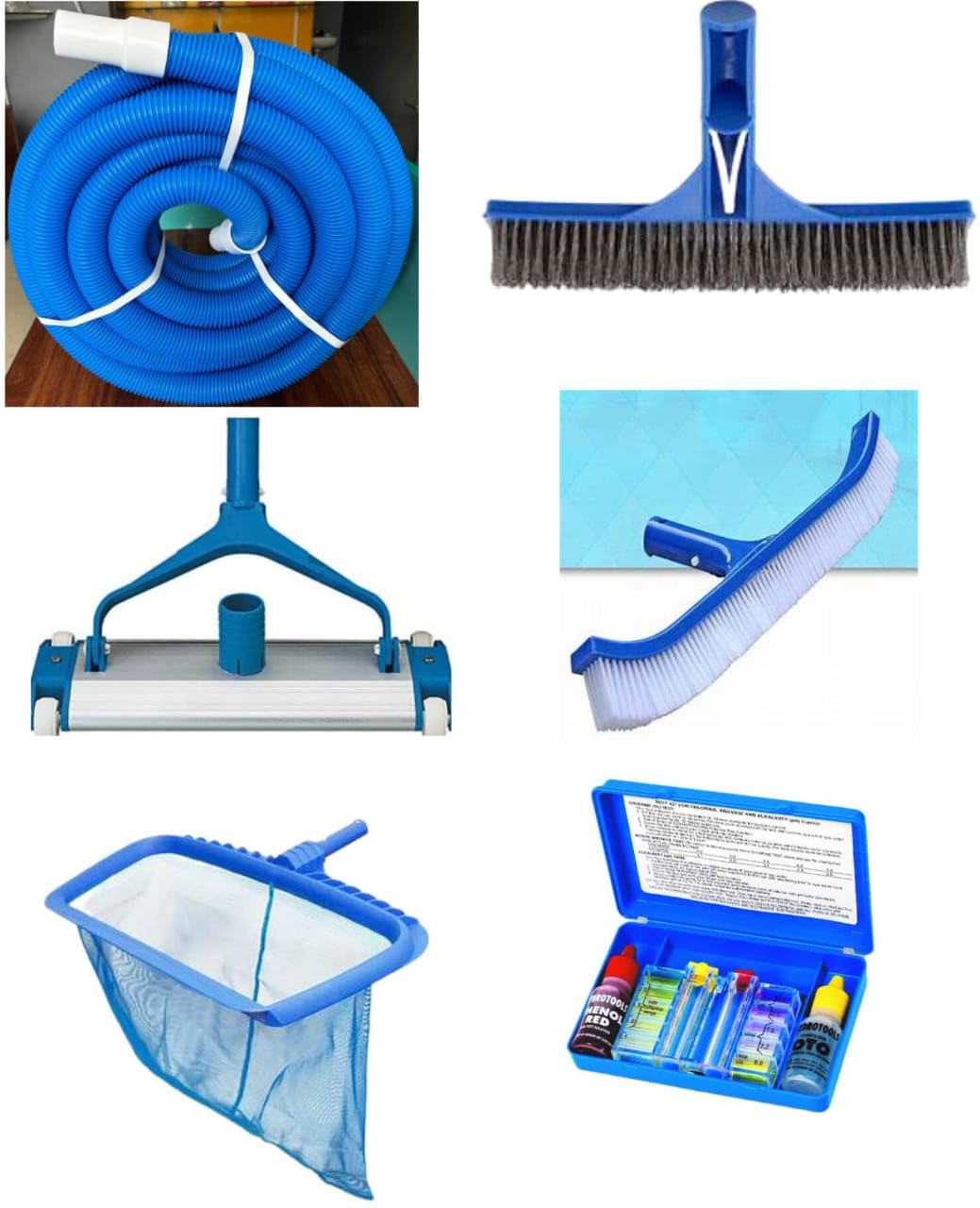 Swimming Pool cleanig Set, Section Sweeping Kit Flexible Hose Pipe 12mtr, Vacuum Head 18 inch,Wall Steel Handle Brush 18inch, Leafe Net, Test kit, Algae Brush-image-25