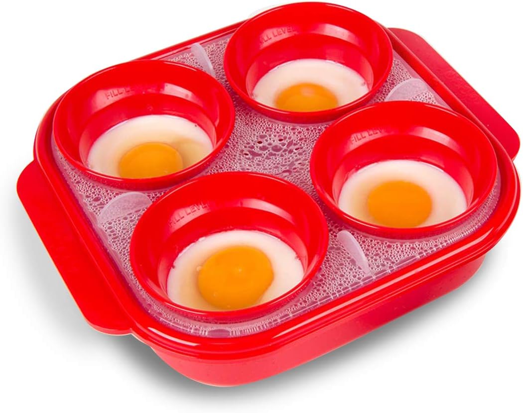 Décor Microwave BPA-free Plastic Egg Poacher Boiler (Red)