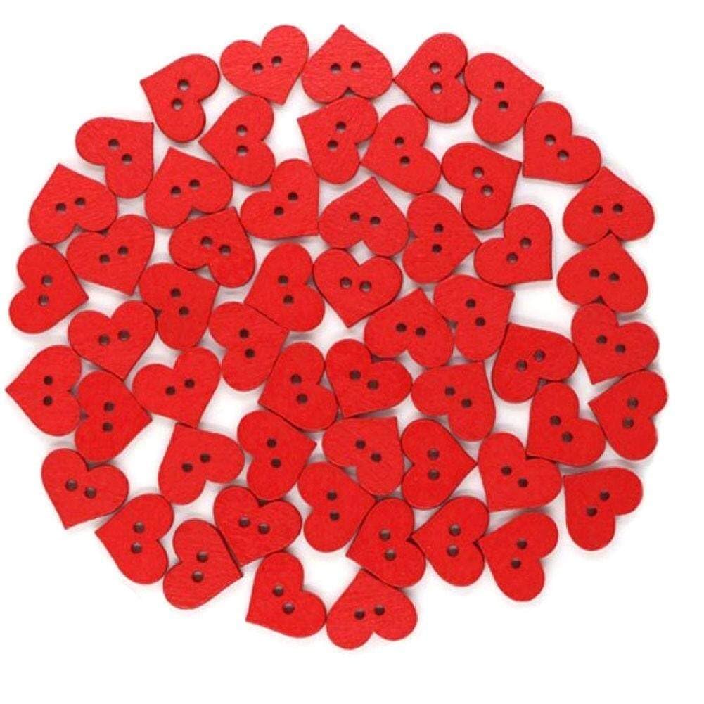 100 Pcs 2 Holes Red Heart Button Red Heart Wooden Button Clothes Diy Sewing Accessory Decor