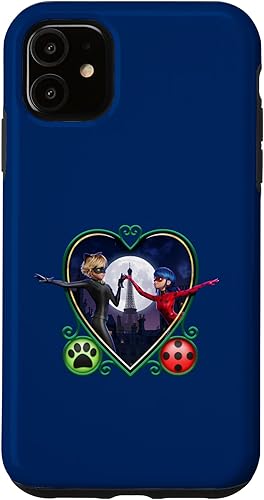 Funda con diseño de corazón de la película para iPhone 11 Miraculous Ladybug and Cat Noir
