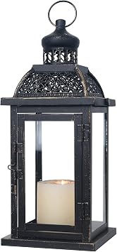 NEEDOMO Large Candle Lantern Decor Indoor 14.5" Outdoor Lantern with Clear Glass Vintage Metal Candle Holder Black Patio Wedding Home Kitchen Coffee Table Livinig Room Decoration