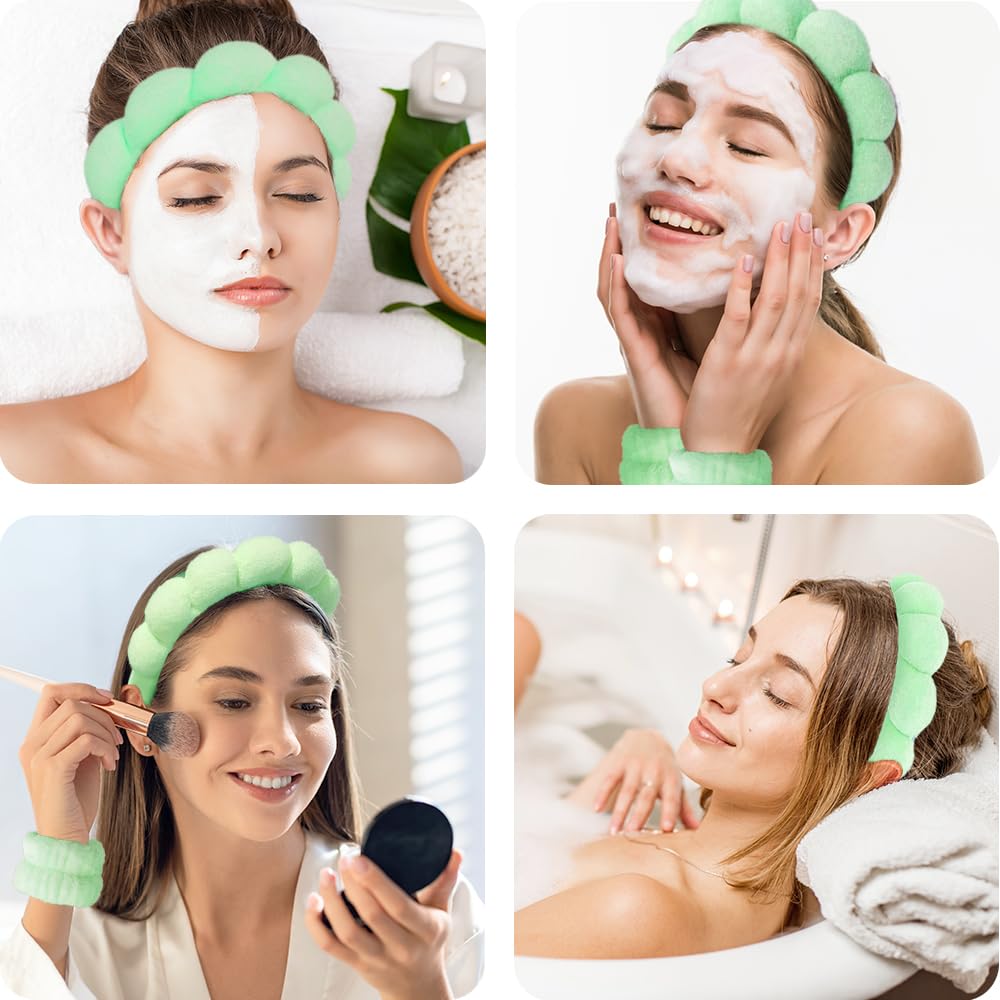 Opaski spa do mycia twarzy, zestaw na nadgarstek, gąbka, makijaż, pielęgnacja skóry, opaska na nadgarstek, bąbelki, miękki ręcznik frotte, opaska do włosów dla kobiet, puszyste, nakrycia głowy,