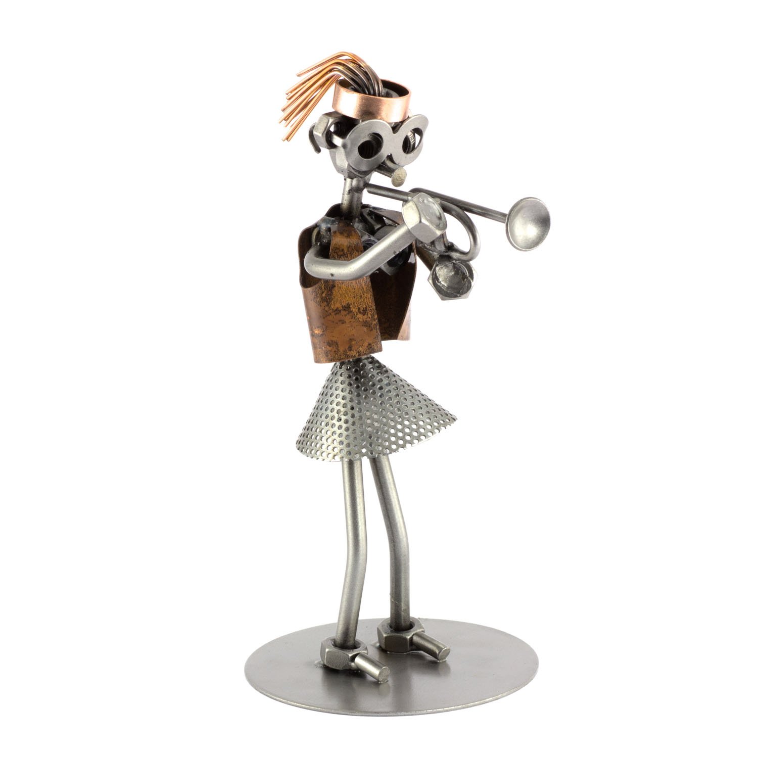 Steelman24 Women's Metallic I Nuts And Bolts Sculpture Trumpet Player I Handmade Ornaments I Made In Germany I I Metal Figurine