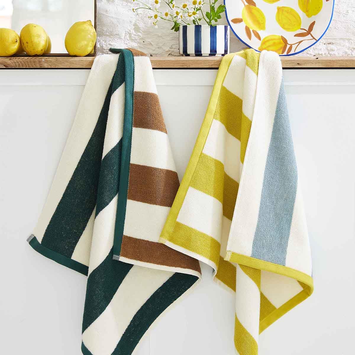 Coucke Printed Cotton Terry Towel, 50 x 50 cm, Shore, Ochre and Khaki - Image 2