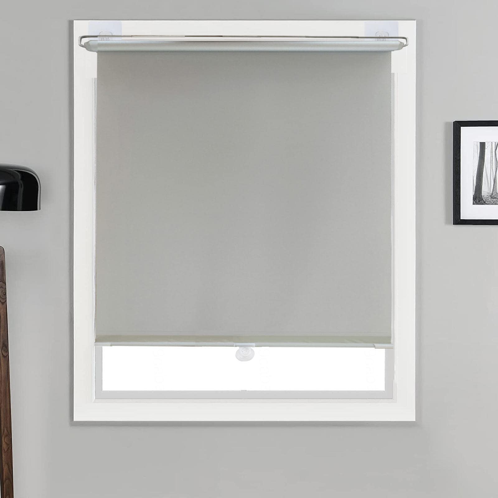 Dzhtuf Grey Roller Shades For Windows,Suction Cup Blackout Roll Up Blinds,Retractable Lightweight Curtains,Cordless Roller Curtains With Springs,12 Sizes,Installable Without Holes,-58×125Cm（23 * 49In）