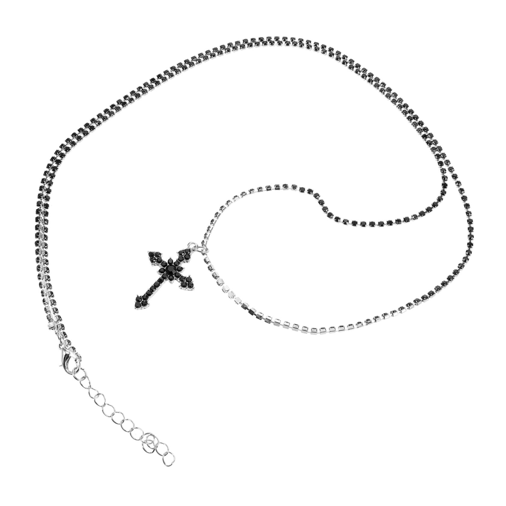 KESYOO Trendy Double Layer Cross Necklace for Women Chic Rhinestone Cross Pendant Neck Chain Layered Design for Stylish Everyday Wear for Layering and Fashion Accessories