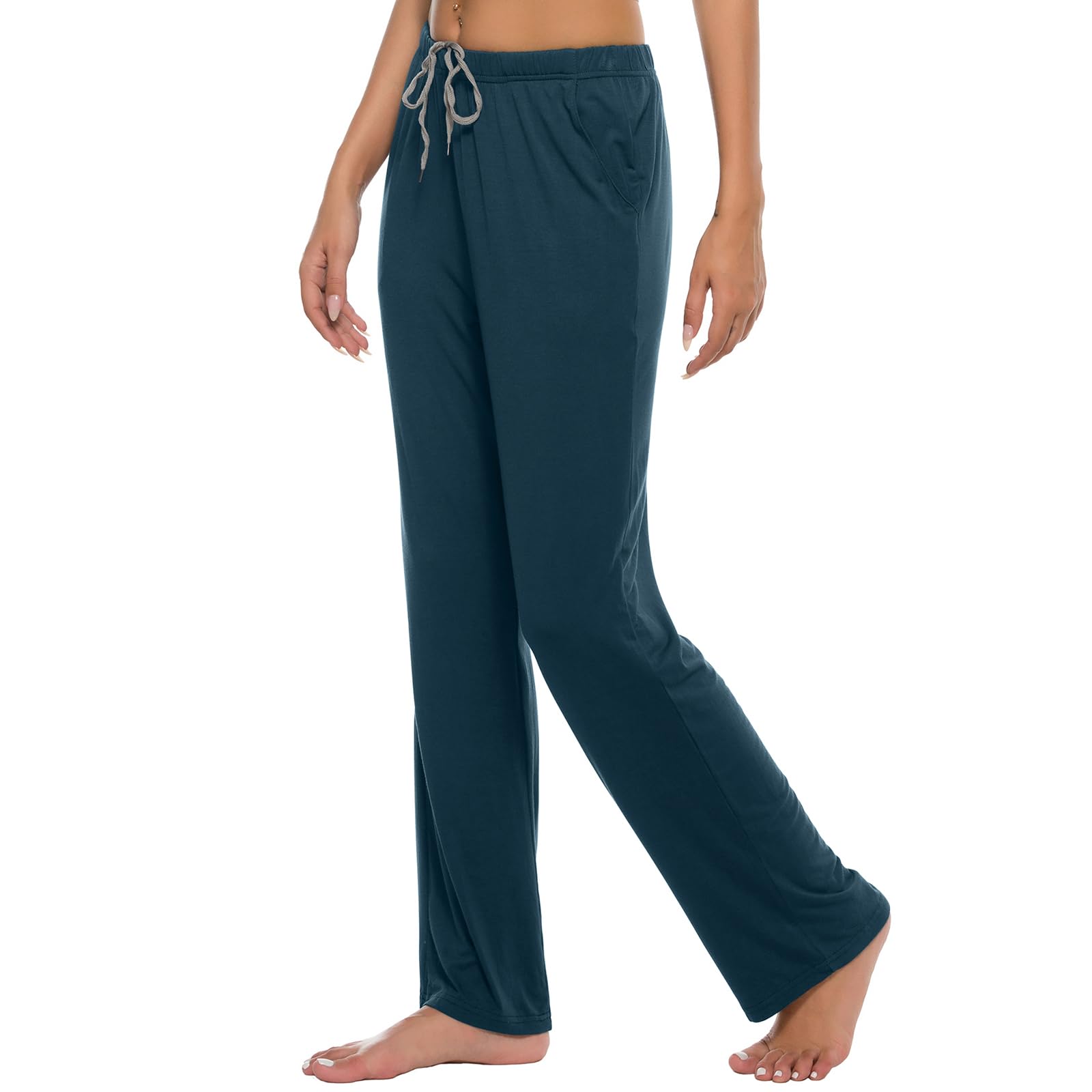 MoFiz Femme Bas de Pyjama Doux Pantalon Long d'Intérieur Décontracté Vêtements de Nuit Dormir avec Poches