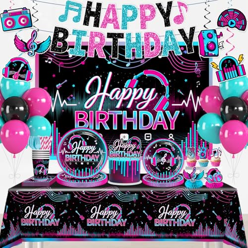 What Else Can I Do Karaoke 6 wellspar 208pcs Karaoke Party Decorations Complete Tableware Set, for 25 Guests, Karaoke Birthday Party Decorations, Disposable Plates, Pre-strung Banner, Tablecloths for Music Birthday Decor