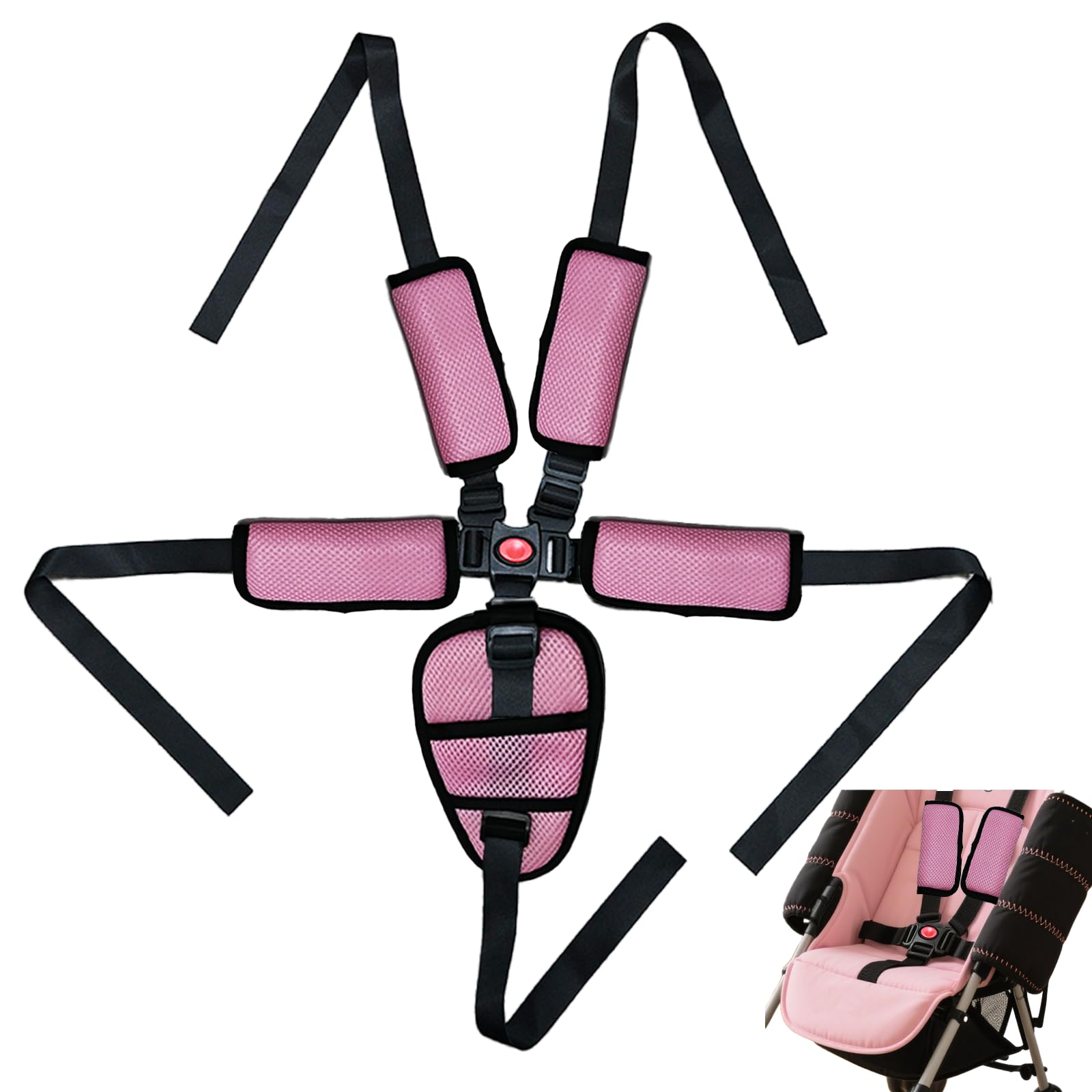 Photo 1 of Universal 5 Point Harness Seat Straps,Adjustable Harness Belt for High Chair Stroller,Harness Strap Belt with 4 Shoulder Pads & Guarding Pad(Pink)