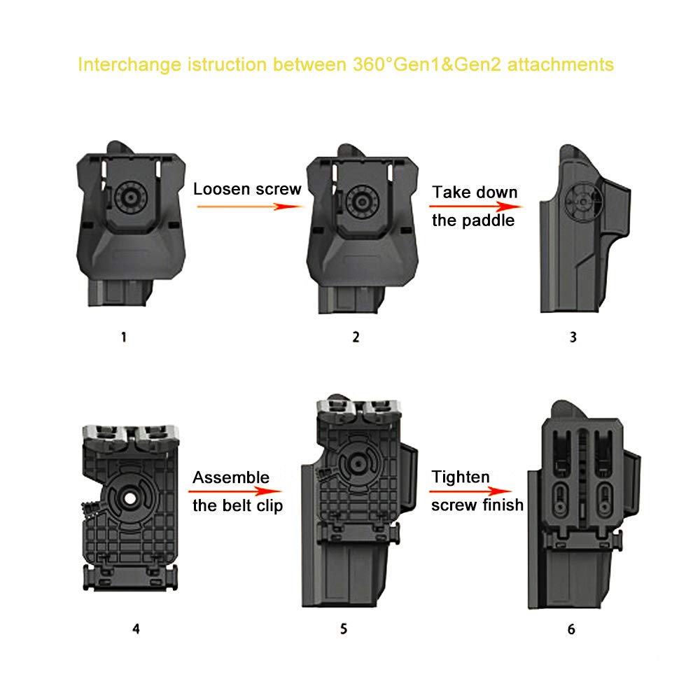 efluky Universal IPSC Pistole Paddelholster Fit Walther P99, Springfield XD, Beretta APX, Sig Sauer P320, Glock19, 19X, 17, 21, 22, 23, 26, 27, 31, 32, 33, 45 (Gen1-5) (Paddle+Belt Clip)