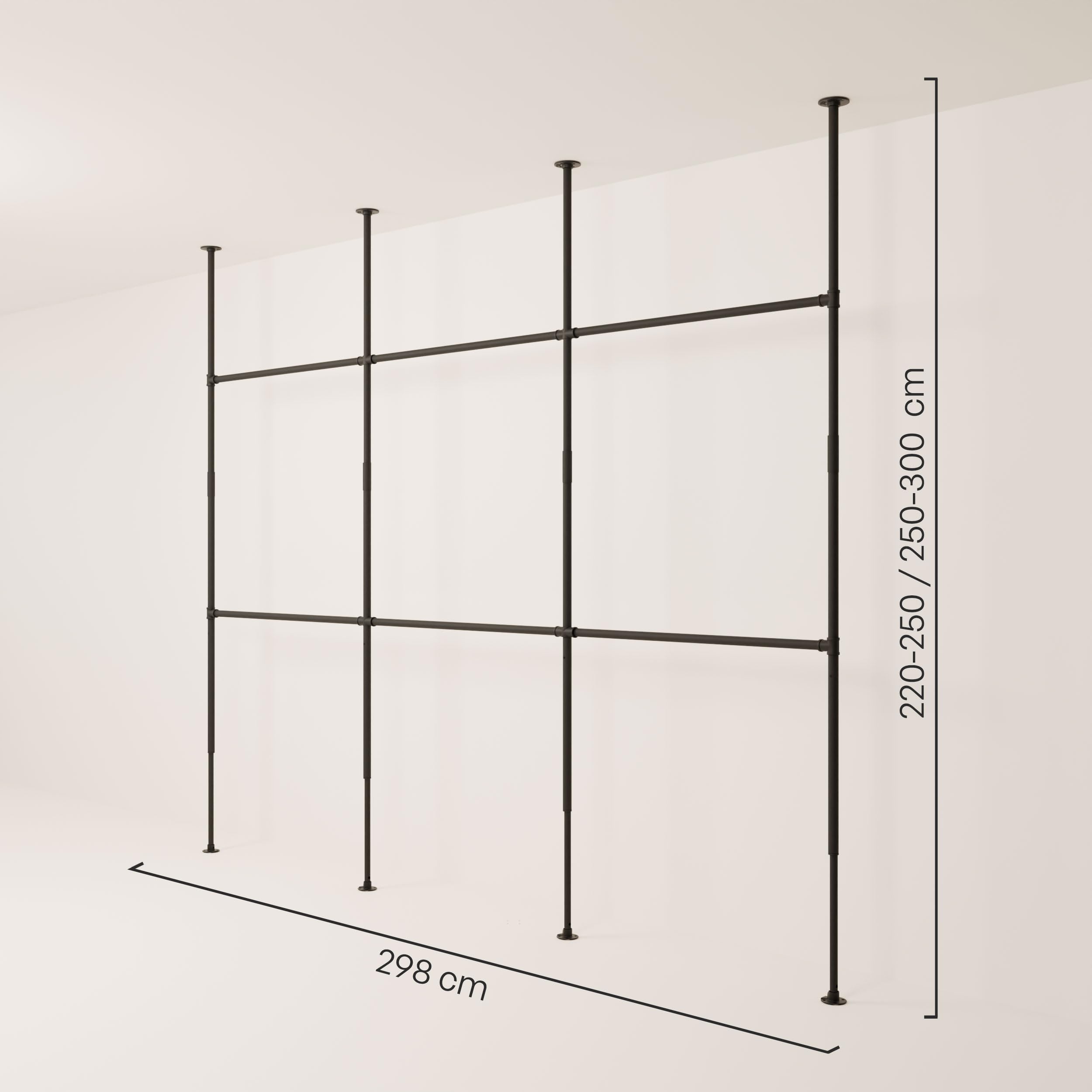 pamo Kleiderstange im Industrial Design - LOFT III - Teleskop Stangen System als offenes System | Kleiderschrank aus stabilen Rohren - ohne Bohren