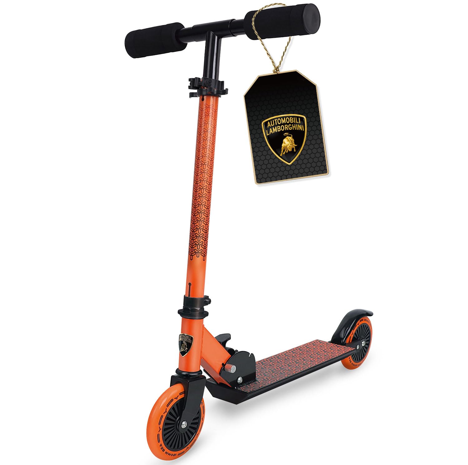 Lamborghini Roller Kinder 5+ Jahre, 2 Räder Scooter, Orange | Faltbar, Höhenverstellbar, Leichtgewichtig, Rutschfeste Trittfläche & Schaumstoffgriff