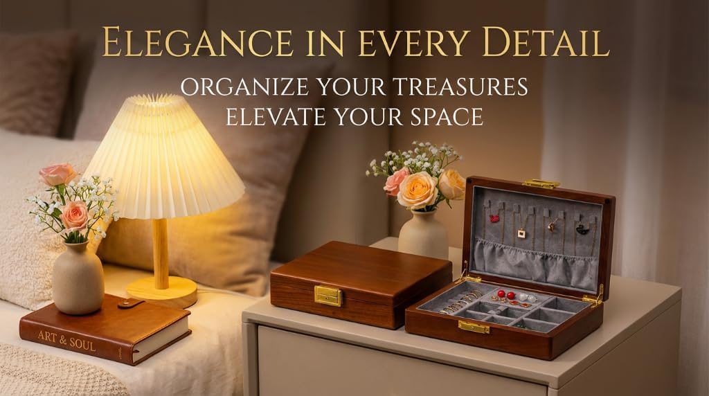 Solid Black Walnut Jewelry Box with Lock and Key Large Capacity Vintage Wooden Organizer for Women and Men Ring Necklace Earring Cufflink Storage Removable Dividers Gift for Christmas - Image 7