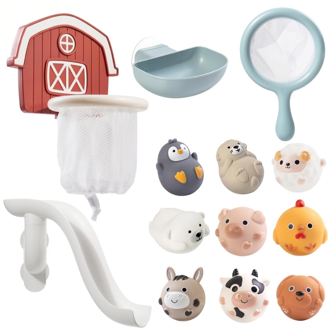 Juguetes de baño, Juguetes de baño para niños, 13 unids/Set de tobogán de Juguete con Animales flotantes, aro y Red, Juego Interactivo de bañera para bebés, niñas y niños