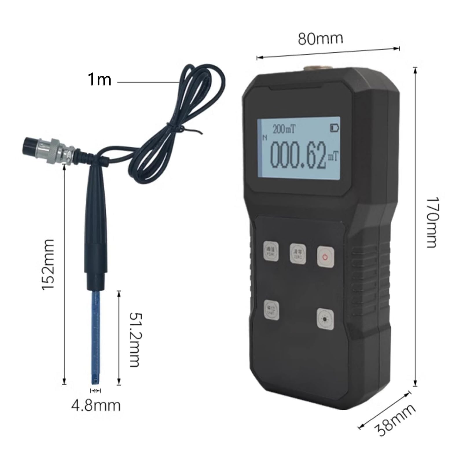 Gaussímetro Digital de Alta Precisión, Medidor de Campo Magnético, Resolución de 0.01mT y Sensor Hall Radial, Conmutable entre mT/Gs, Retención de Pico para Medición de Campos Magnéticos Superficiales