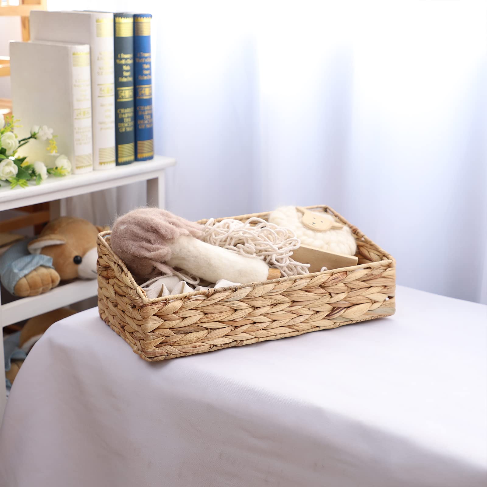 YAHUAN Hand Woven Water Hyacinth Baskets for Organizing Woven Trapezoid Basket Pantry Baskets Trapezoid Storage Bin for Shelves, Pantry, Closet and Home Decor (Water Hyacinth)