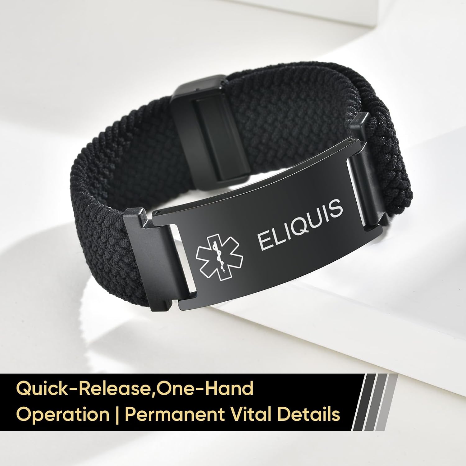 VNOX Medical Alert Id Bracelet for Men Women, Custom Engraving Elastic Braided Stretchy Loop Emergency Survival Medic Bracelets Wristband Loop Band with Removeable Tag