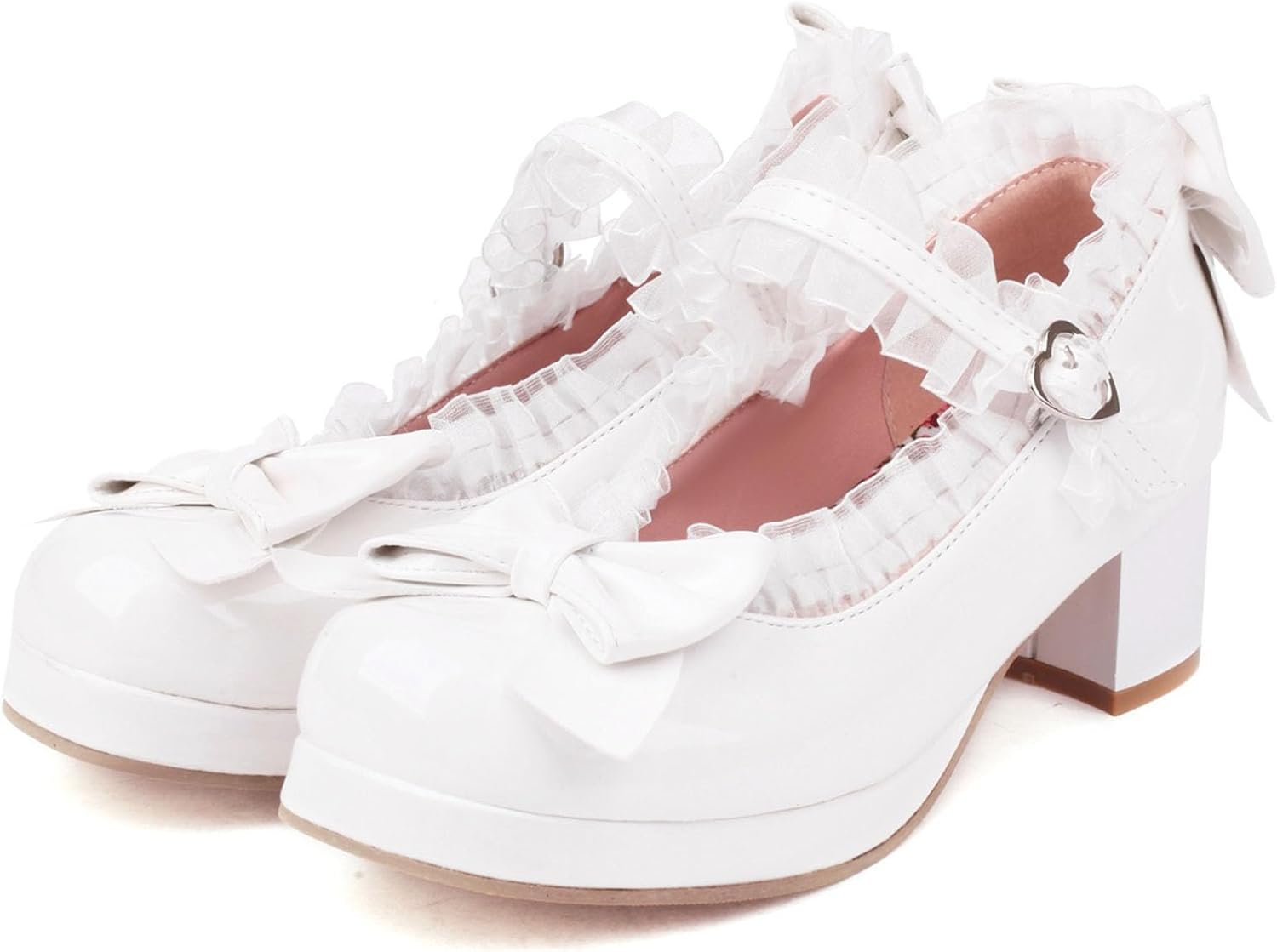 Bellirala Kawaii Mid Block Heel Mary Janes Platform Rockabilly Shoes Patent Chunky Heels Pumps Sweet Cute with Bow