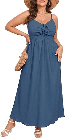 SHESTARR Womens Plus Size Summer Dress Spaghetti Strap Sleeveless Sweetheart Neck Swing A Line Maxi Long Dress