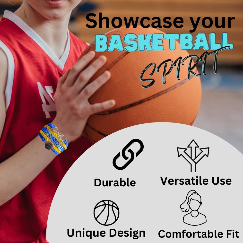 Infinity Collection - Adjustable Basketball & Infinity Charm Bracelet - Gift for Coach, Team and Players - Fits Small to Large Wrists (Blue & Yellow) - Image 4