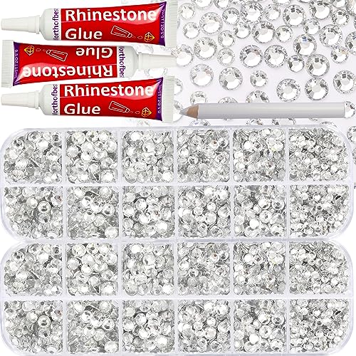 Gem Glue With 2500Pcs Silver Clear Rhinestone For Crafts Clothing Clothes Fabric, Flat Back Rhinestones For Crafts Shoes Tumblers, Flatback Crystals For Nails Diy, Diamonds Rinestones Bedazzle Kit #TOP7