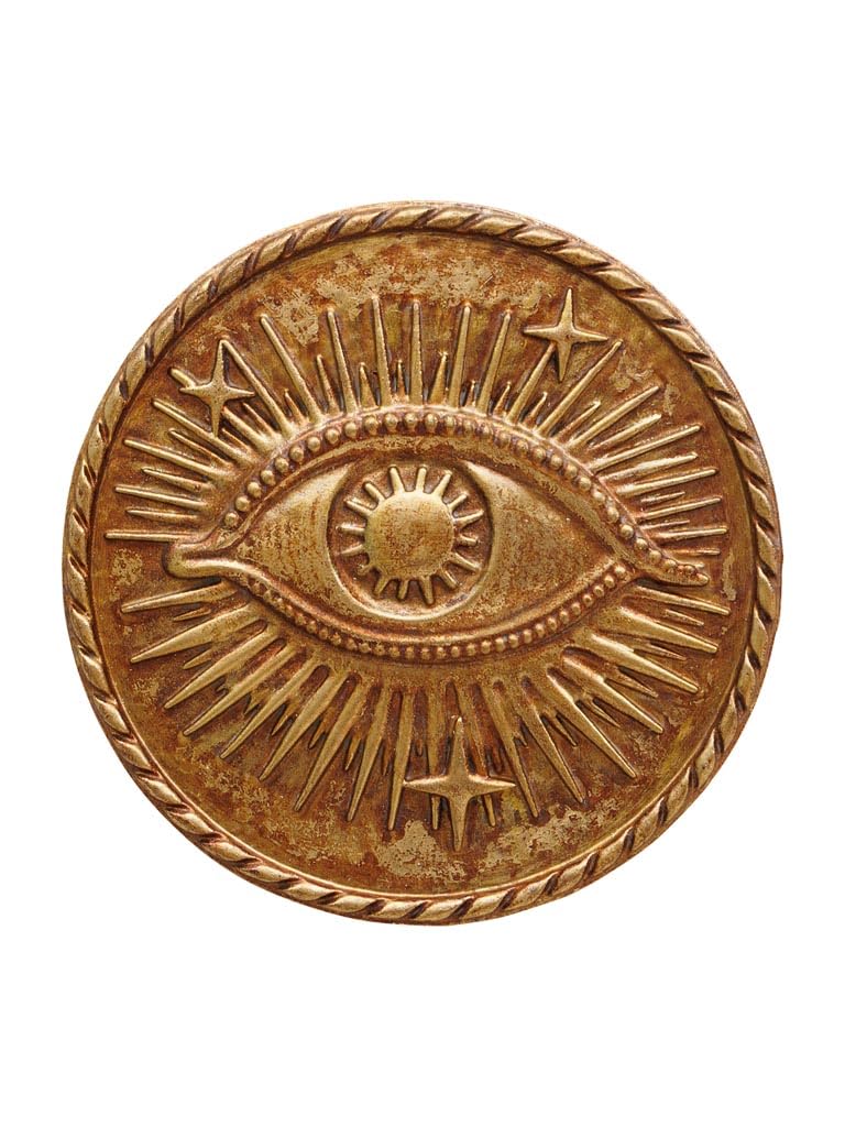 Chehoma Gold Ex-Voto Ex-Voto Wall With Eye Protection With Star Design, Antique Patina, Diameter 12 Cm, Hanging System Included, Wall Decoration, Ex-Voto Collection