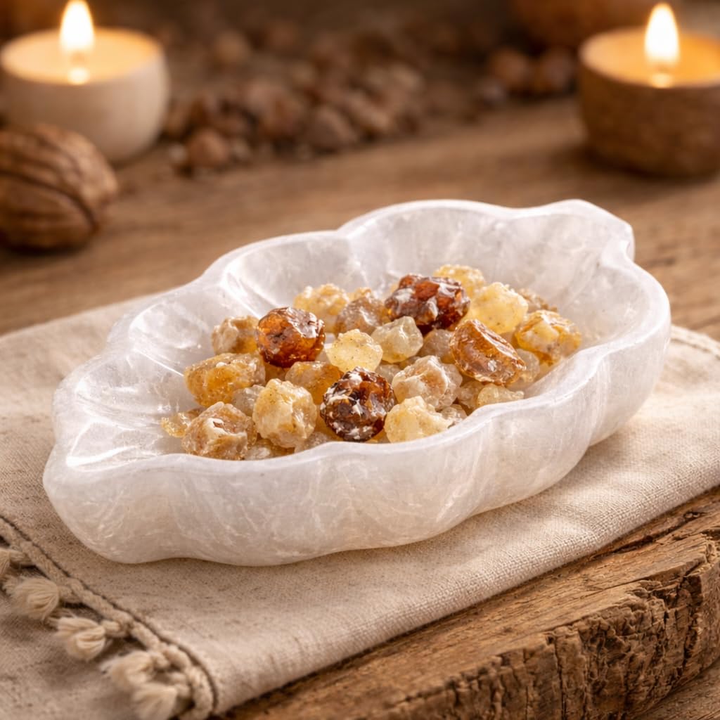 NKlaus Cuenco de hojas de selenita de 12 cm – Piedra natural para limpiar piedras curativas y joyas, cuenco decorativo tallado a mano para meditación, reiki y esoterismo