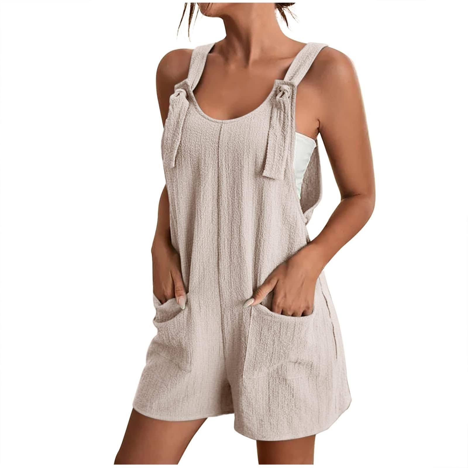 Generisch Peto para mujer, tallas grandes, pantalones cortos, tirantes ajustables, mameluco de pierna ancha, mono monocolor, informal, holgado, Y2K, mono de gran tamaño, con bolsillos, traje de ocio
